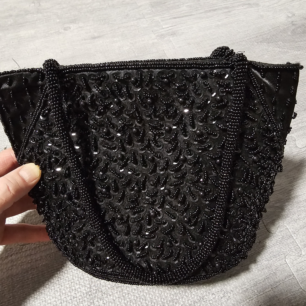 Elegant Black Beaded Mini Bag